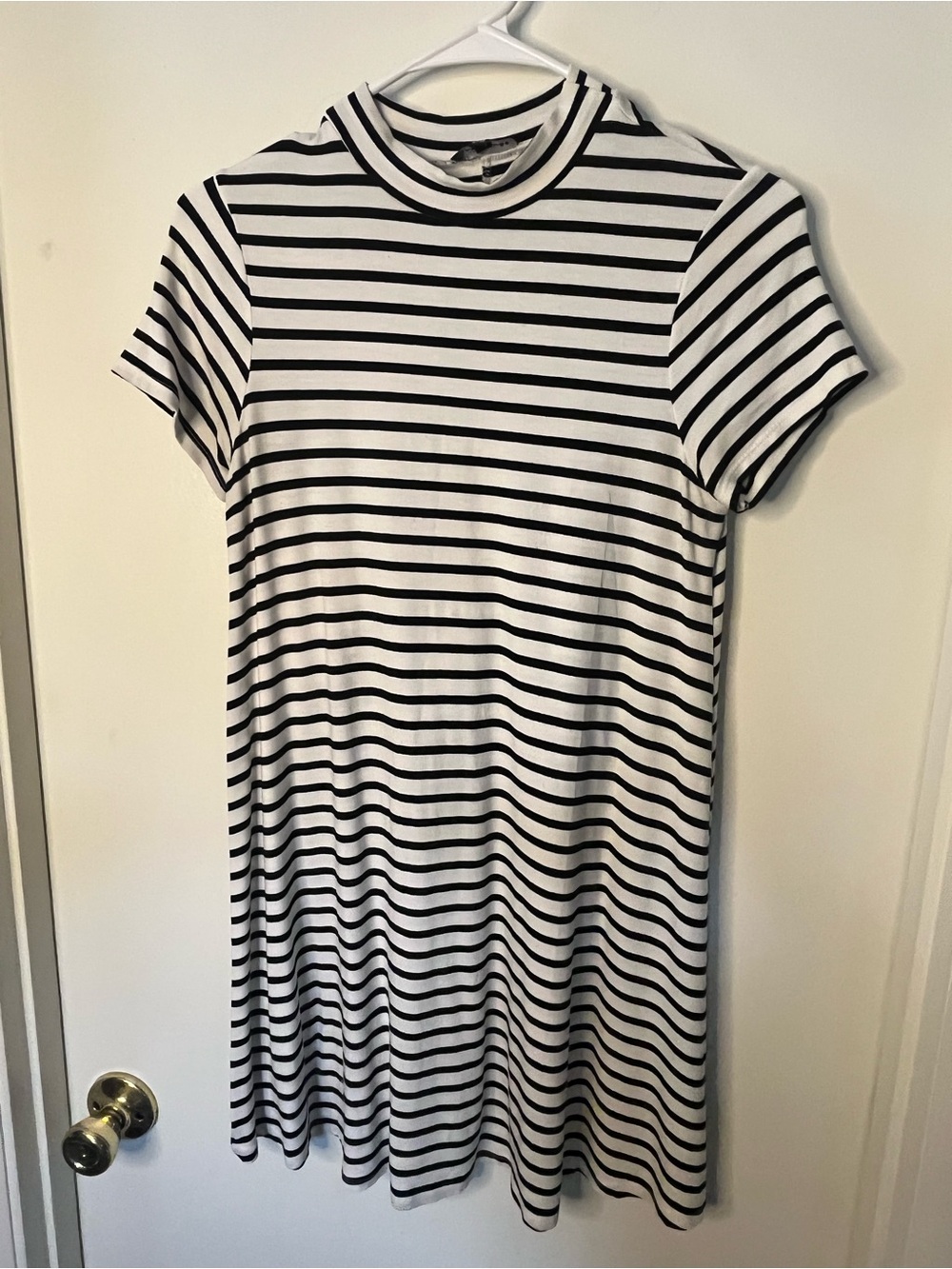 Black & White Striped Short Sleeve T-Shirt Dress - Picture 2 of 4